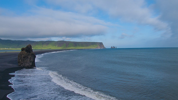 Black sand beach and sea stacks, looking east from Dyrhólaey