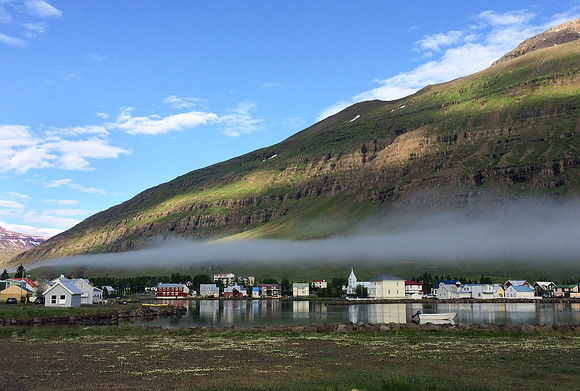 Ribbon of fog over Seyðisfjörður in early morning (from our apartment)