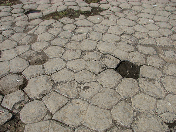 Basalt columns form a natural floor at Kirkjugólf