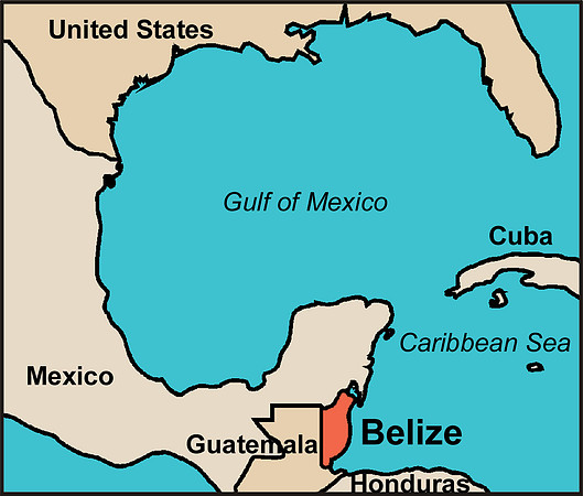 Location of Belize in Central America