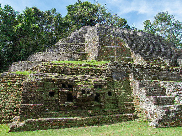 Temple of the Jaguar Masks at Lamanai Mayan Archaeological Site