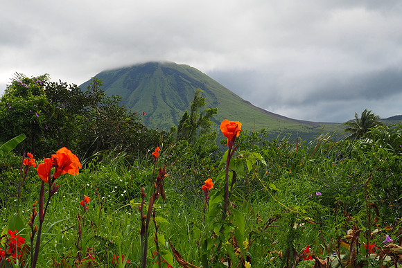 Views of Mahawu volcano from Gardenia Lodge, Sulawesi, Indonesia