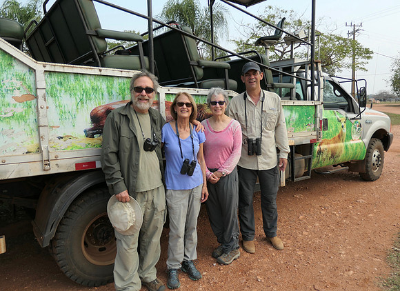 Our foursome and safari vehicle at our last stop -  Fazenda San Francisco in southern Pantanal
